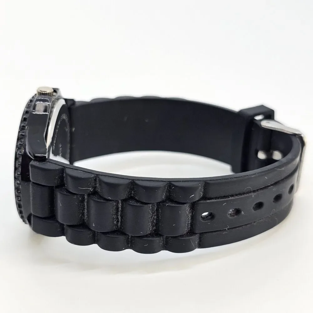 38MM Watch Women Black Dial Multicolor Bezel Black Plastic Bands‎ New Battery